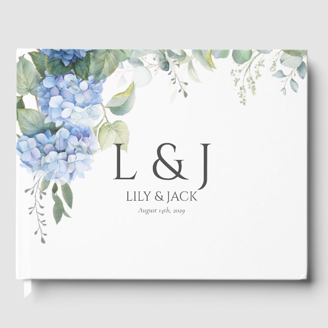 Chic White Blommigt Hydrangea Bröllop Guestbook Gästböcker (Framsida)
