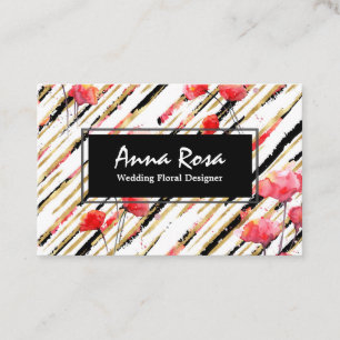 *~* Chic White Blommigt Red Poppy Glitter Foil Bla Visitkort