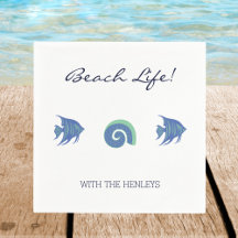 Chic White Blue Fish and Snäckas Family Beach Hous