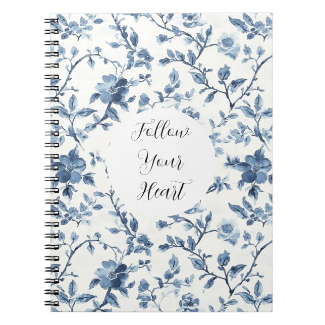 Chic White Blue Floral   Anteckningsbok (Framsidan)