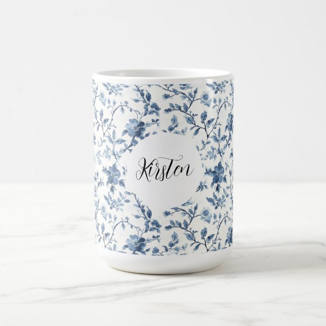 Chic White Blue Floral   Kaffemugg (Center)