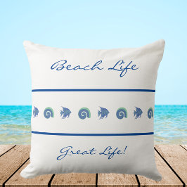 Chic White Blue Rand Sea Life Beach House Kudde