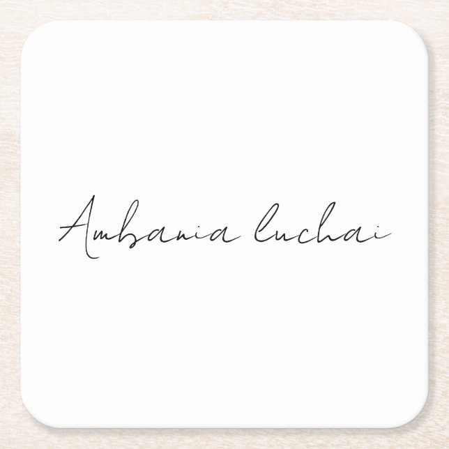 Chic White Calligraphy Creative Square Coaster Underlägg Papper Kvadrat (Framsidan)