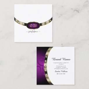 Chic White Chrome Silver Lila Monogram Diamonds Fyrkantigt Visitkort