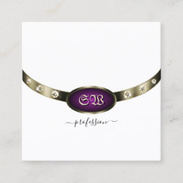 Chic White Chrome Silver Lila Monogram Diamonds Fyrkantigt Visitkort