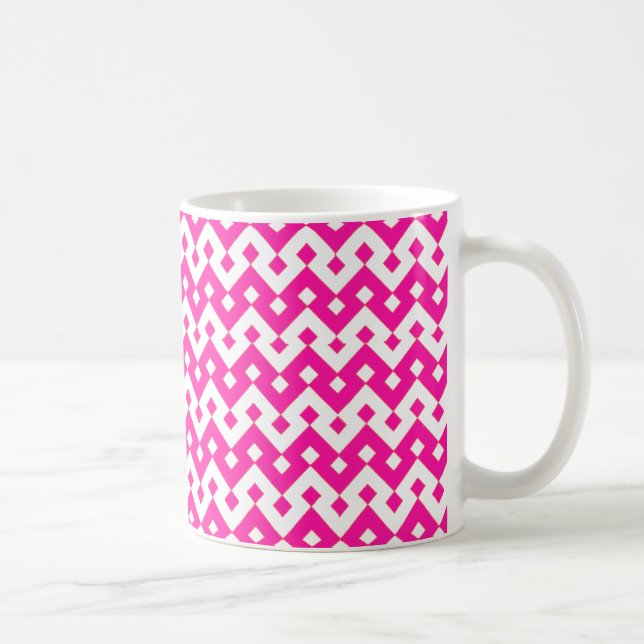 Chic White Coffee Mugg, Candy Rosa Geometric Kaffemugg (Höger)