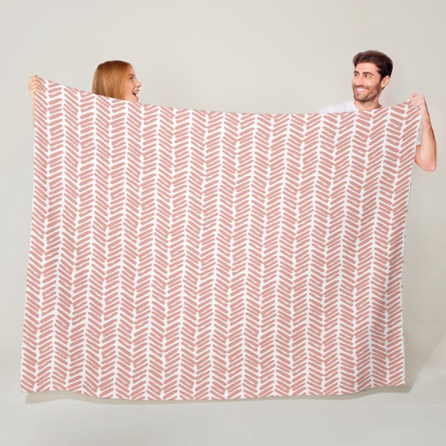 Chic White Coral  Rosa Abstrakt Chevron Art Fleecefilt (På plats)