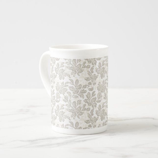 Chic White Cream Floral Benporslin Mugg (Framsida vänster)