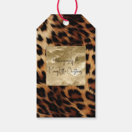 Chic White Cream Leopard Guld Glitter Presentetikett