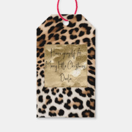 Chic White Cream Leopard Guld Glitter Presentetikett