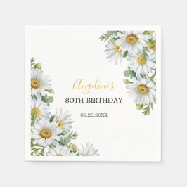 Chic White Daisy Blommigt Greenery Birthday Pappersservett