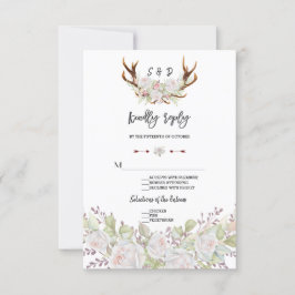 Chic White Flowers Antlers Handwrite OSA Kort