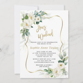 Chic White Flowers Guld Hens Bachelorette Helg Inbjudningar