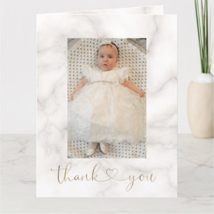 Chic White Flowers Guld Kor Photo Christening Tack Kort