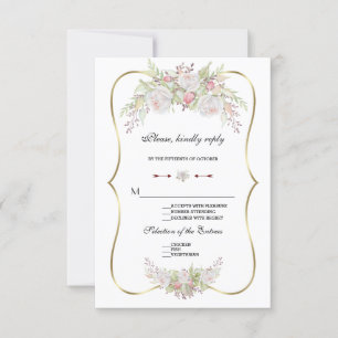 Chic White Flowers Guld Ram Bröllop OSA Kort