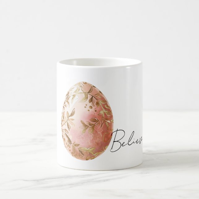 Chic White Gold Leaves Pink Spring Easter Egg  Kaffemugg (Center)