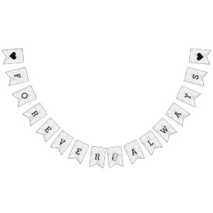 Chic White & Grått Marble Bröllop Forever Vimplar