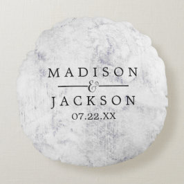 Chic White & Grått Marble Bröllop Ring Bearer Rund Kudde