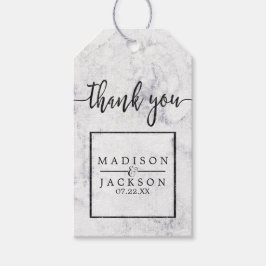 Chic White & Grått Marble Bröllop Tack Presentetikett