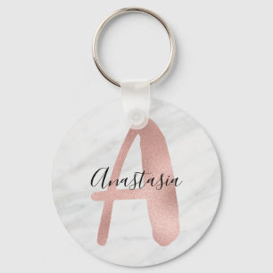 Chic White & Grått Marble Ro Guld A Monogram Namn Nyckelring