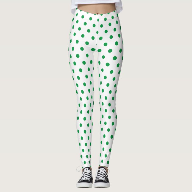 Chic White Grönt Polka Dot Mönster Leggings (Framsida)
