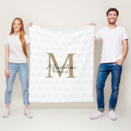 Chic White Guld Anahaw Löv-skript, Monogram Fleecefilt