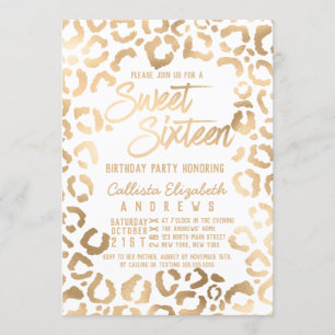 Chic White Guld Cheetah Leopard Sweet 16 Inbjudningar