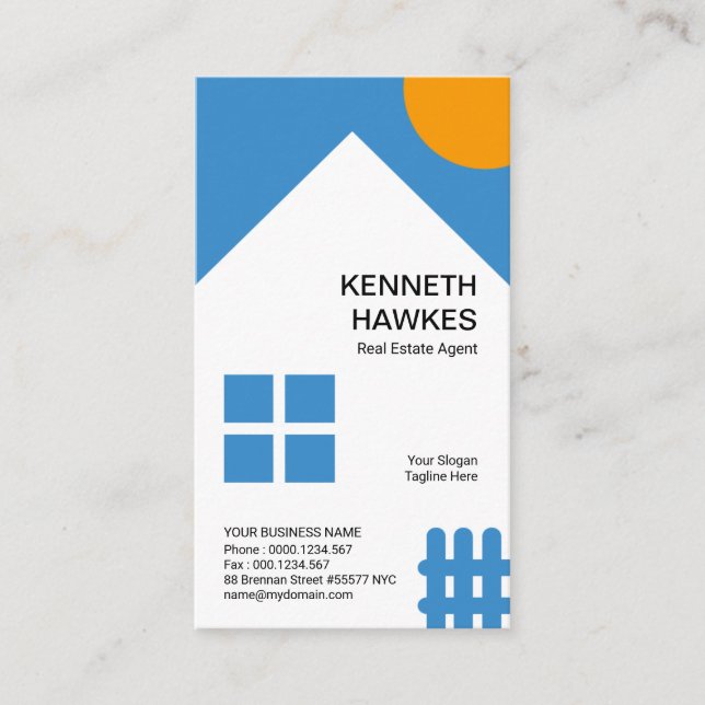 Chic White House Orange Sol Picket Fence Realtor Visitkort (Framsida)