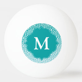 Chic White Leopard Spots on Turquoise Monogram Pingisboll