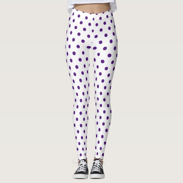 Chic White Lila Polka Dot Mönster Leggings (Framsida)