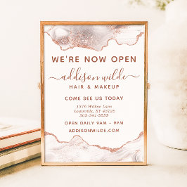 Chic White Marble Agate Ro Guld Glitter Business Poster