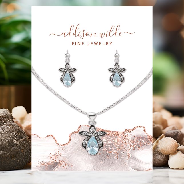 Chic White Marble Agate Ro Guld Glitter Jewelry Visitkort (Skapare uppladdad)