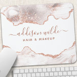Chic White Marble Agate Ro Guld Glitter Musmatta<br><div class="desc">Chic Vit marmor Agate Ro Guld Glitter Mouse Pad. Perfekt för skönhetssalon,  hårstilist,  makeup artist eller cosmetolog.</div>