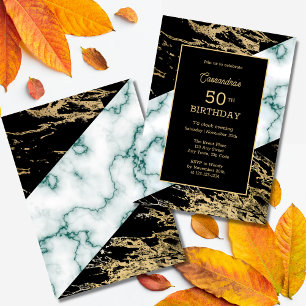 Chic White Marble Gold Foil Paint Struktur Birthda Inbjudningar