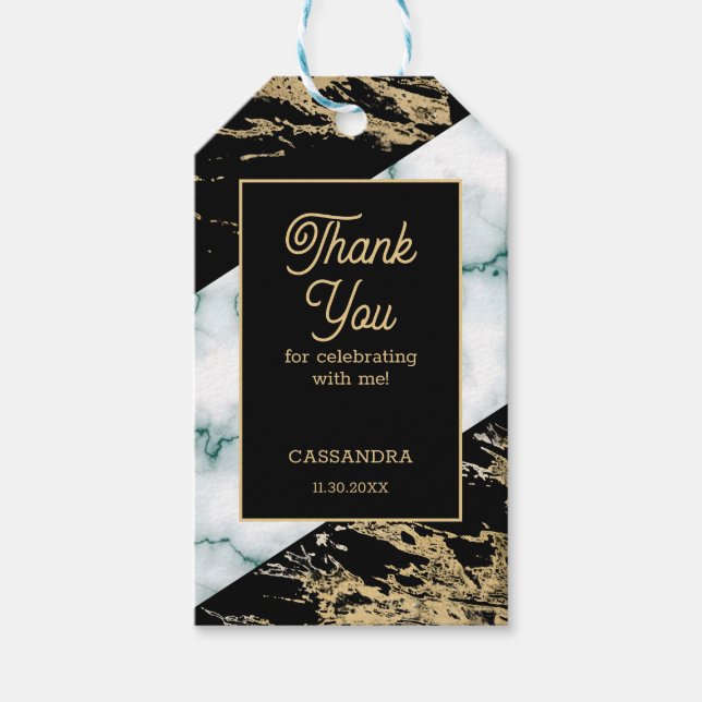 Chic White Marble Gold Foil Paint Struktur Birthda Presentetikett (Framsidan)