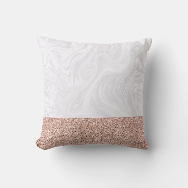 Chic White Marble med Rosa Faux Ro Guld Glitter Kudde (Framsida)