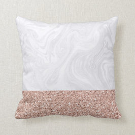 Chic White Marble med Rosa Faux Ro Guld Glitter Kudde