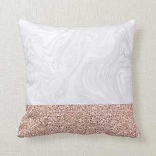 Chic White Marble med Rosa Faux Ro Guld Glitter Kudde