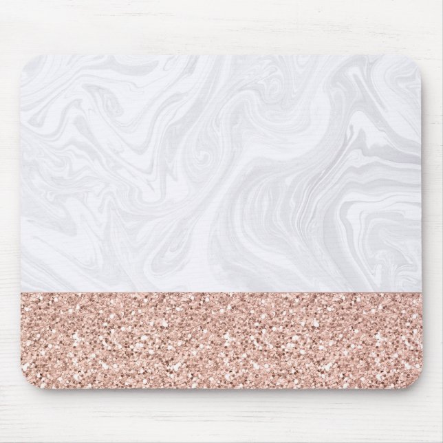 Chic White Marble Ro Guld Glitter Elegant Musmatta (Framsidan)