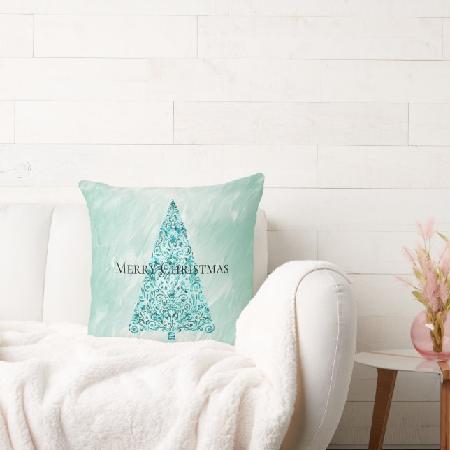 Chic White Mint Julgran Glitter Kudde (Soffa)