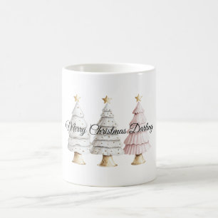 Chic White Mint Rosa Julgranar Kaffemugg