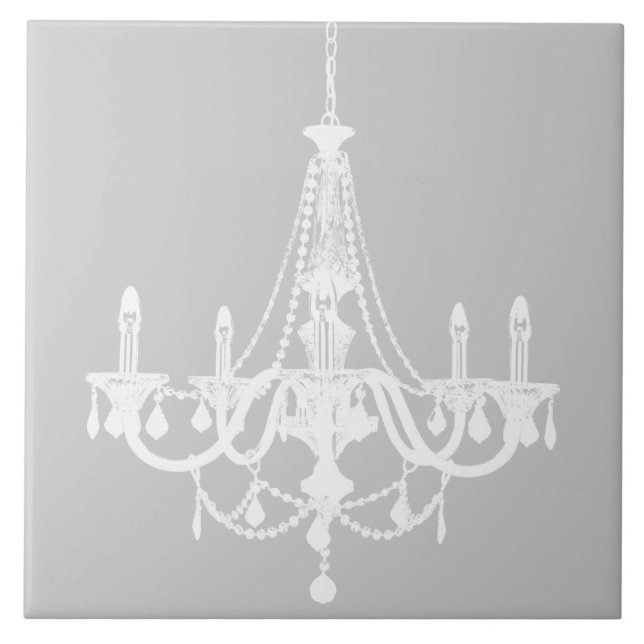 Chic White och Grått Chandelier Kakelplatta (Framsidan)