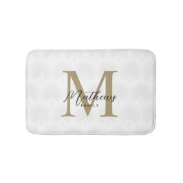 Chic White och Guld Anahaw Löv Script Monogram Badrumsmatta