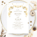 Chic White och Guld Enchanting Celestial Bröllop Inbjudningar<br><div class="desc">Önska dina gäster med den här eleganten vita och guld-helgbröllopsinbjudan med vackra bra hand plockade faux guld-folie gyldade botaniska trädgårdar och vackra små stjärnor. Text i gyllene nyanser. Möjlighet att ändra och anpassa alla textavsnitt till kostym efter dina behov. Lätt att fylla i mallen. Enkel perfekt, elegant och förfinad design...</div>