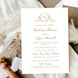Chic White och Guld Monogram, Calligraphy Bröllop Inbjudningar