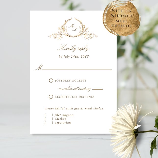 Chic White och Guld Monogram Calligraphy OSA kort (Skapare uppladdad)