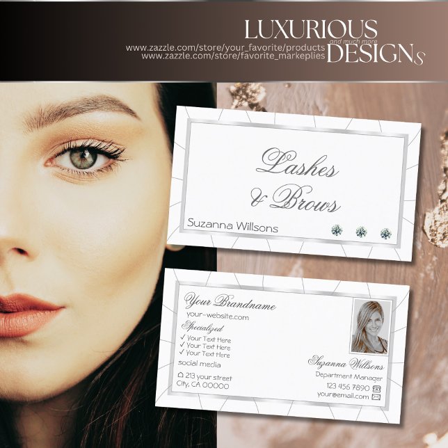 Chic White och Silver Ram med diamanter och foto Visitkort (Skapare uppladdad)