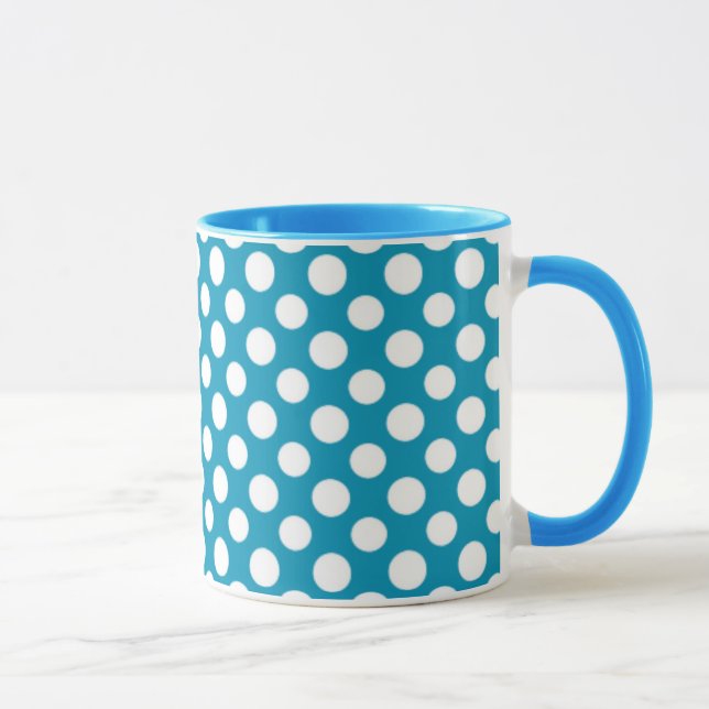 Chic White på Blue Jumbo Polka dots Ringer Mugg (Höger)