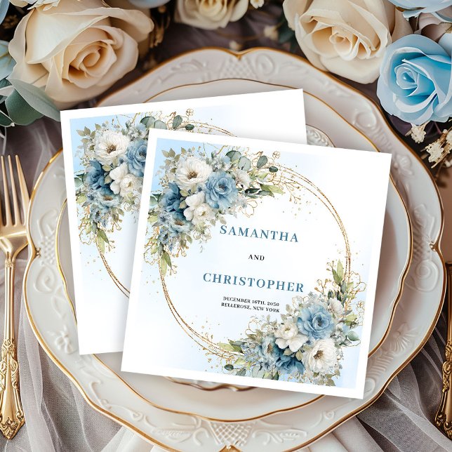 Chic White Peonies Gold Frame Wedding Napkins Pappersservett (Chic White Peonies Gold Frame Wedding Napkins)