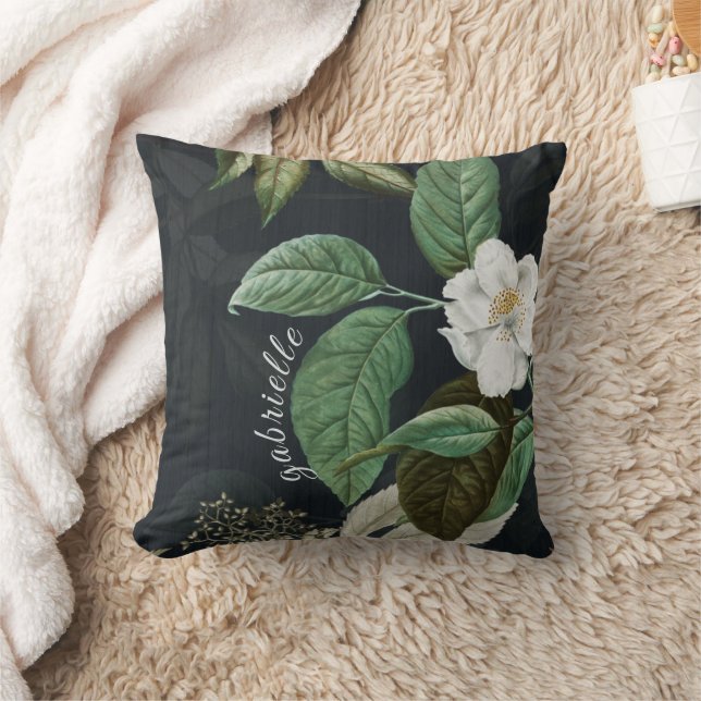 Chic White Peony on Black Personlig Kudde (Filt)
